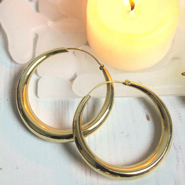 Large + Simple Indian Brass Puff Hoops