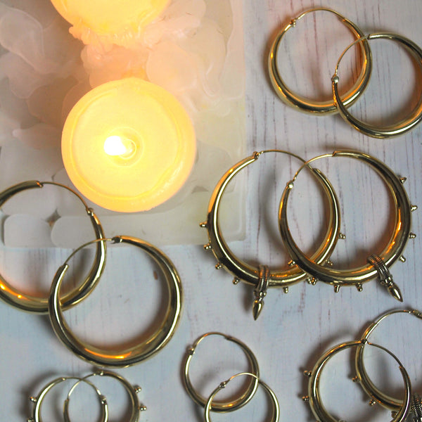 Small Simple Indian Brass Puff Hoops