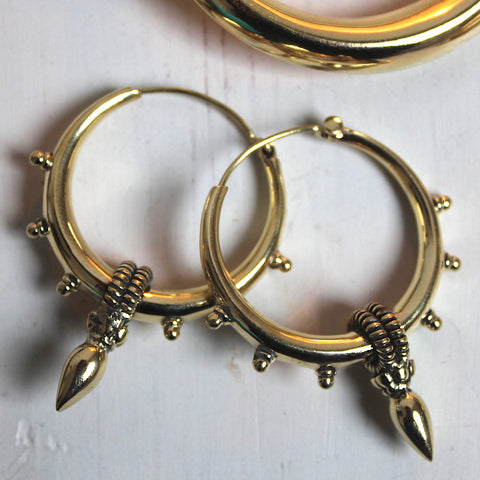 Small Handmade Indian Brass Spike Hoops