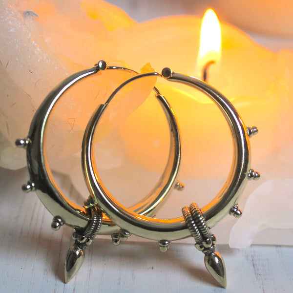 Medium Handmade Indian Brass Spike Hoops