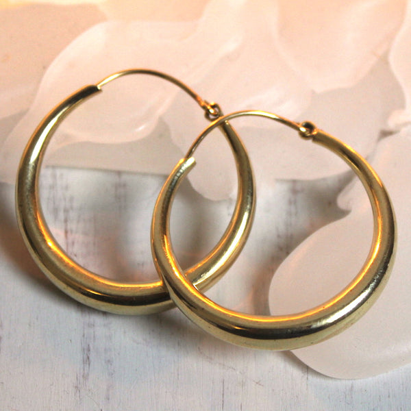 Small Simple Indian Brass Puff Hoops