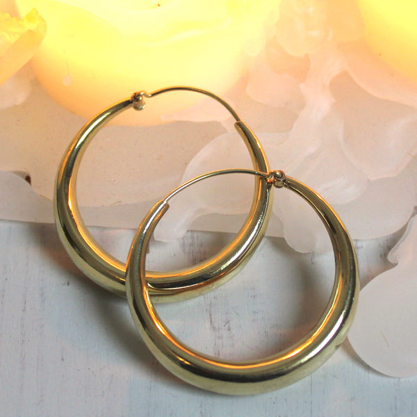 Medium Simple Indian Brass Puff Hoops