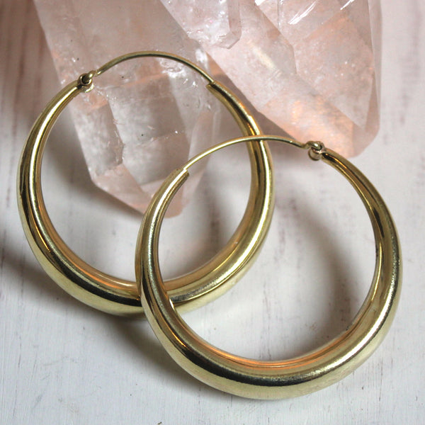 Medium Simple Indian Brass Puff Hoops