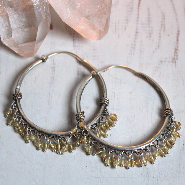 Sterling Silver Dangly Citrine Hoops