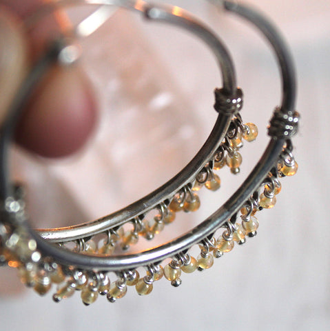 Sterling Silver Dangly Citrine Hoops
