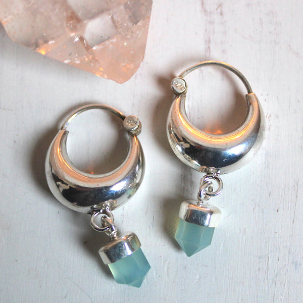 Sterling Silver Little Puff Aqua Chalcedony Earrings