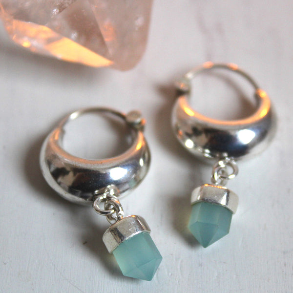 Sterling Silver Little Puff Aqua Chalcedony Earrings