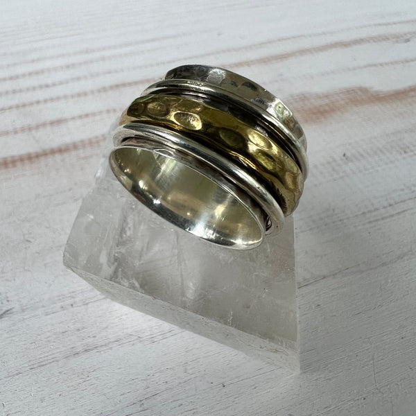 925 Sterling Silver & Brass Swizzle Ring