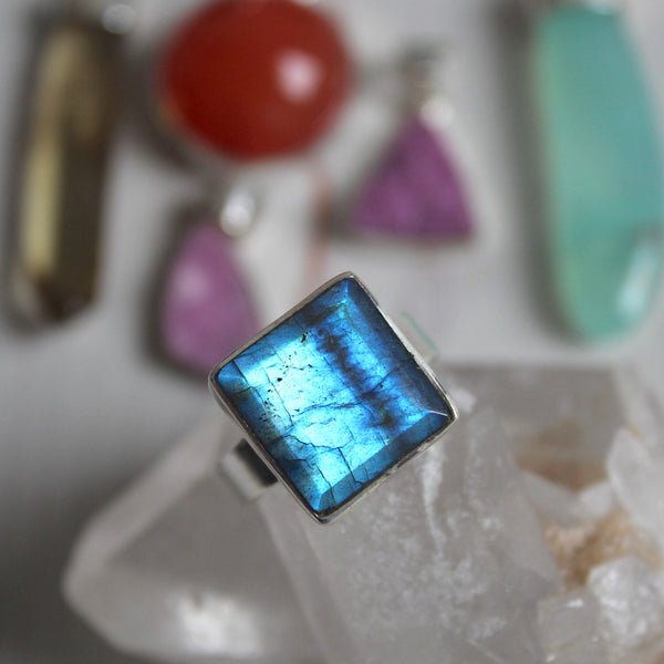 Labradorite + Sterling Silver Faceted Square Ring