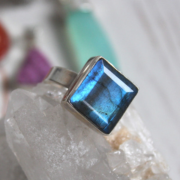 Labradorite + Sterling Silver Faceted Square Ring