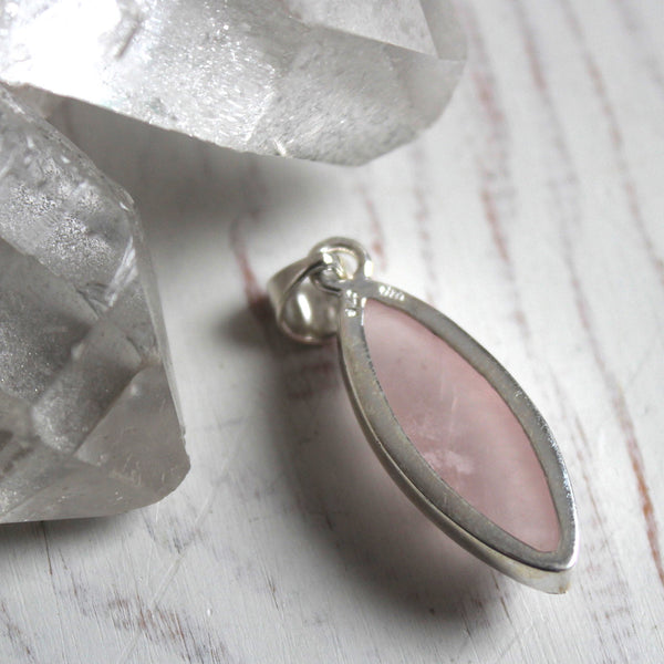 Rose Quartz + Sterling Silver Marquise Pendant