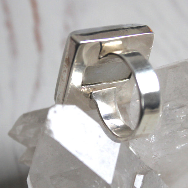 Large Moonstone 925 Silver Square Ring