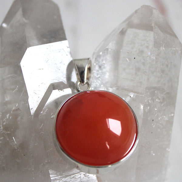 Carnelian + Sterling Silver Domed Circle Statement Pendant