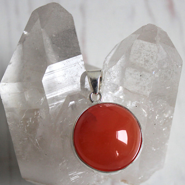 Carnelian + Sterling Silver Domed Circle Statement Pendant