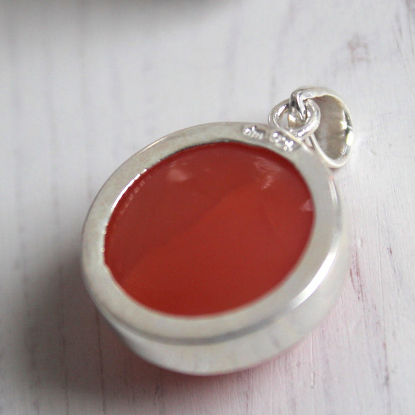 Carnelian + Sterling Silver Domed Circle Statement Pendant