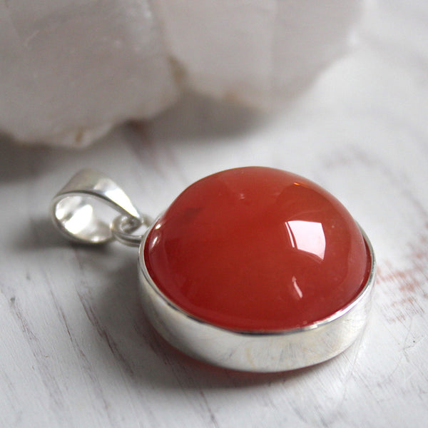 Carnelian + Sterling Silver Domed Circle Statement Pendant