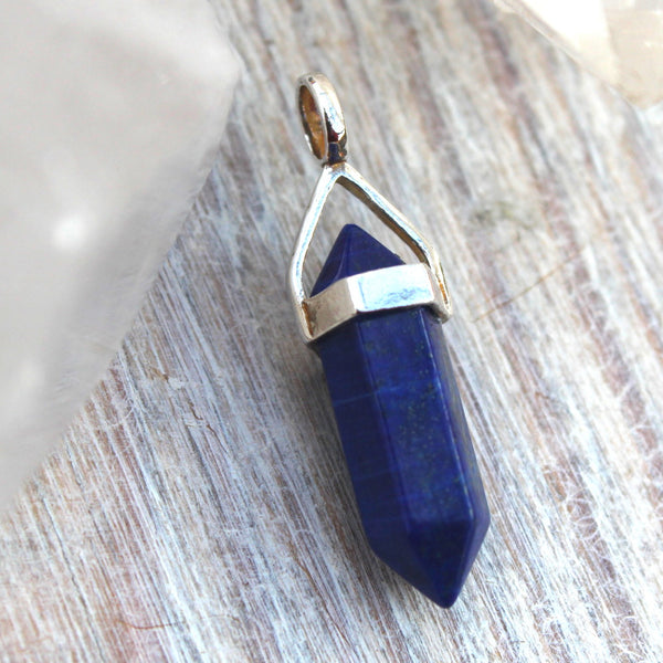 Little Lapis Lazuli Double Pointed 925 Silver Pendant