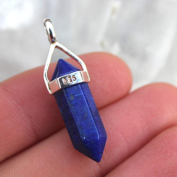 Little Lapis Lazuli Double Pointed 925 Silver Pendant