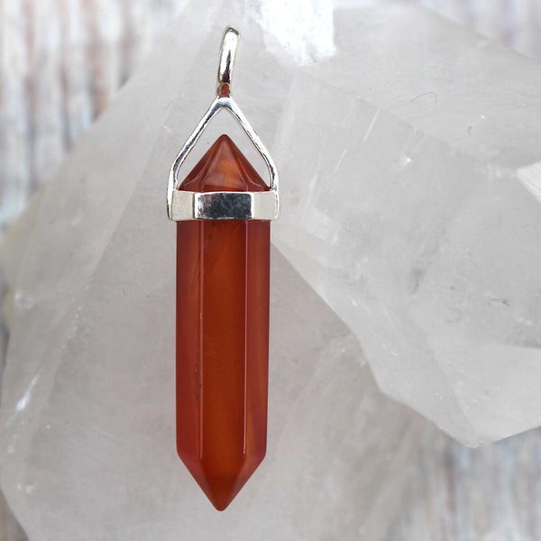 Carnelian + 925 Silver Double Pointed Pendant