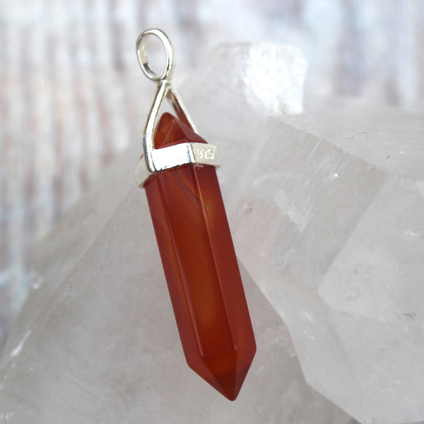 Carnelian + 925 Silver Double Pointed Pendant