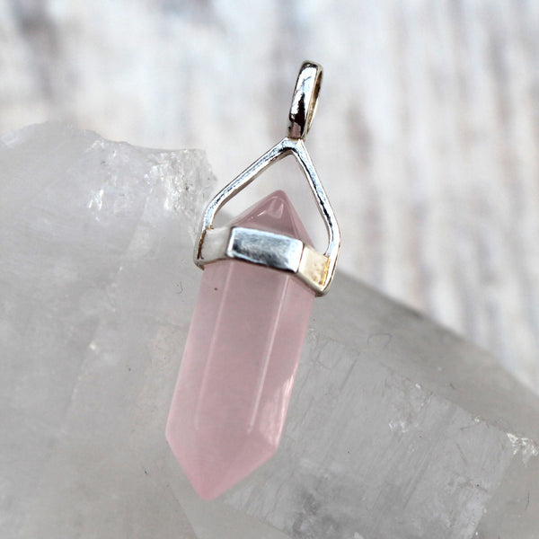Little Rose Quartz Double Pointed 925 Silver Pendant