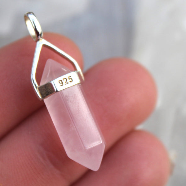 Little Rose Quartz Double Pointed 925 Silver Pendant