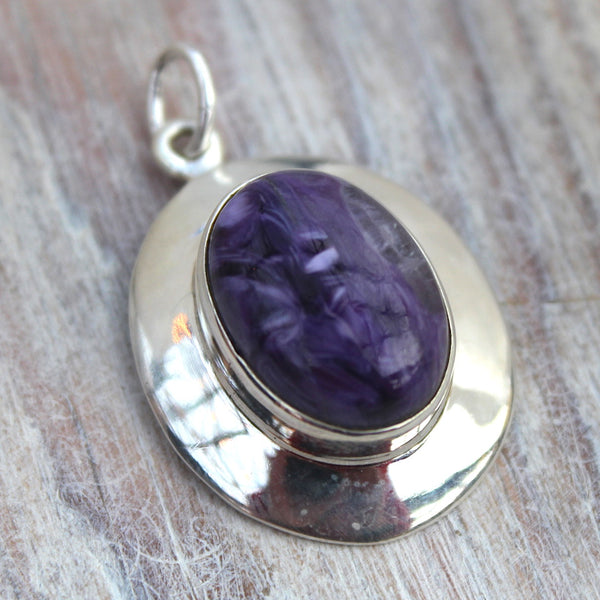 Charoite + 925 Silver Pendant