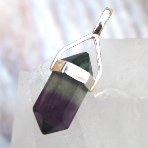 Little Mini Double Pointed Fluorite + 925 Silver Pendant