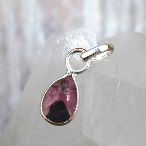 Pink Tourmaline + 925 Silver Little Droplet Pendant