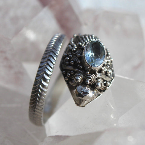 Blue Topaz + Sterling Silver Protective Dragon Ring