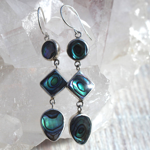 Sterling Silver Abalone Shell Dangly Drop Earrings