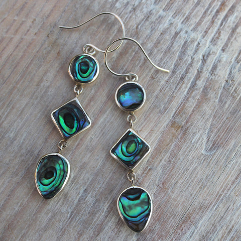 Sterling Silver Abalone Shell Dangly Drop Earrings