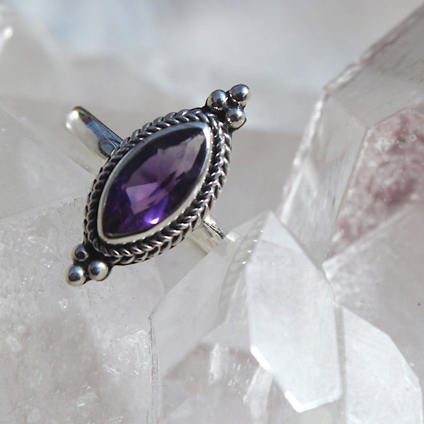 Sterling Silver Amethyst Marquise Ring