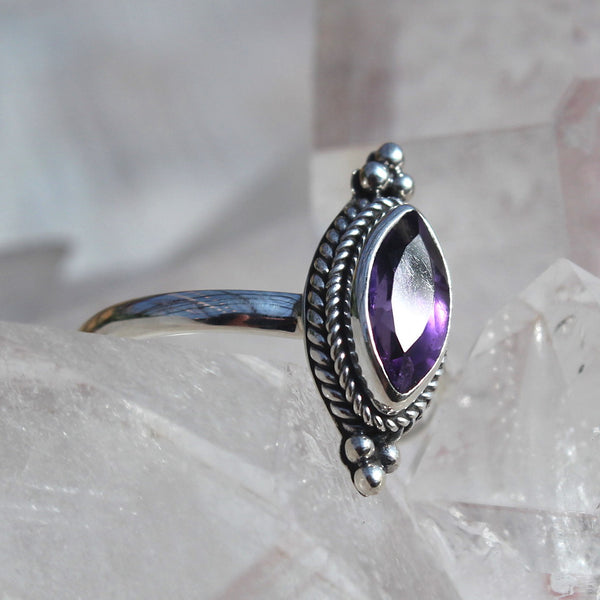 Sterling Silver Amethyst Marquise Ring