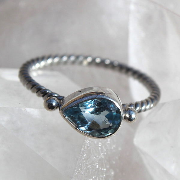 Sterling Silver Topaz Drop Twisted Ring