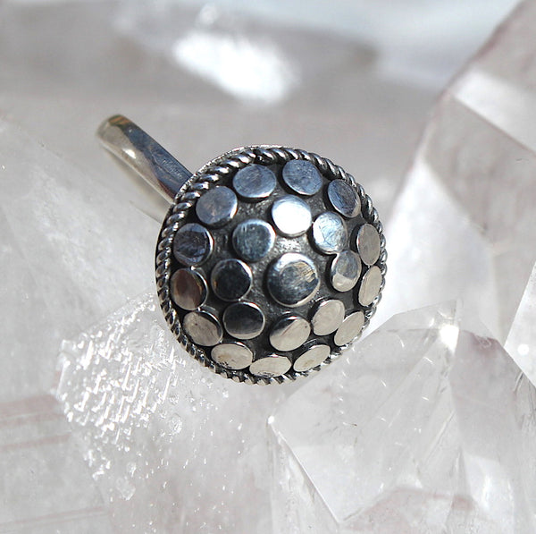 925 Sterling Silver Dotty Balinese Shield Ring