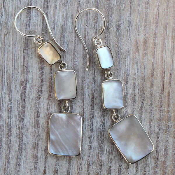 Sterling Silver + Mother of Pearl Dangly Earrings