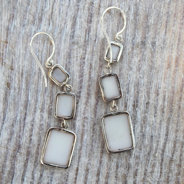 Sterling Silver + Mother of Pearl Dangly Earrings