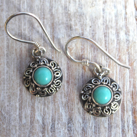 Sterling Silver + Turquoise Circle Earrings