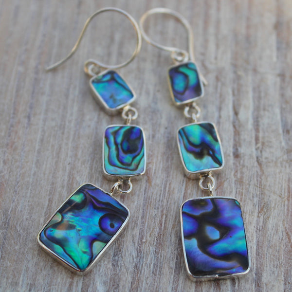 Sterling Silver Abalone Dangly Square Earrings