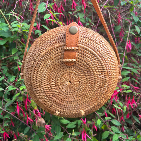 Handmade Indonesian Ata Grass Tas Bola Rattan Bag with Batik Lining