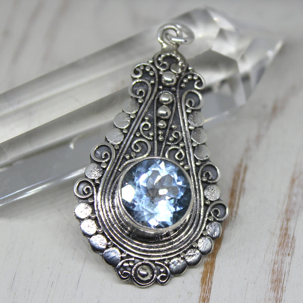 Sterling Silver and Topaz Balinese Pendant