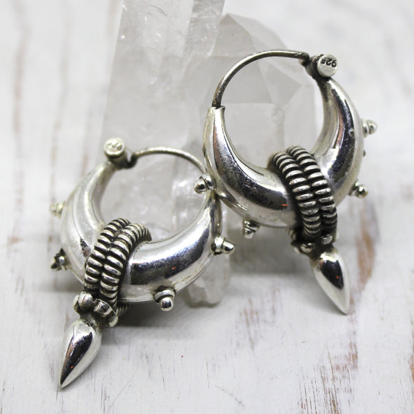 Handmade Sterling Silver Medium Tribal Spike Earrings from Rajasthan