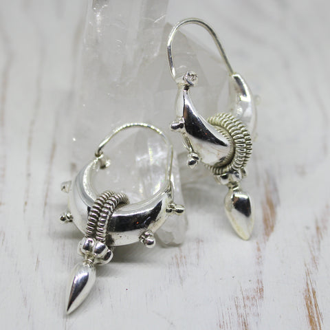 Handmade Sterling Silver Small Tribal Spike Earrings from Rajasthan