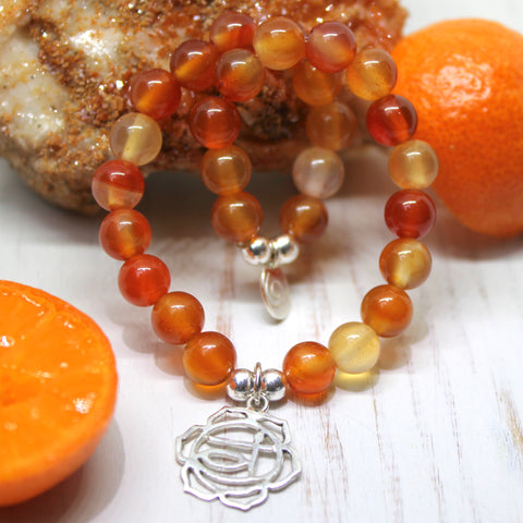 Sacral Chakra Bracelet, Carnelian & Sterling Silver Pendant