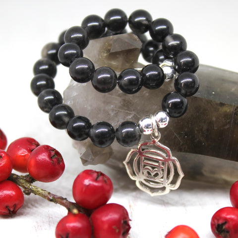 Root Chakra Bracelet with Smokey Quartz & Sterling Silver pendant.