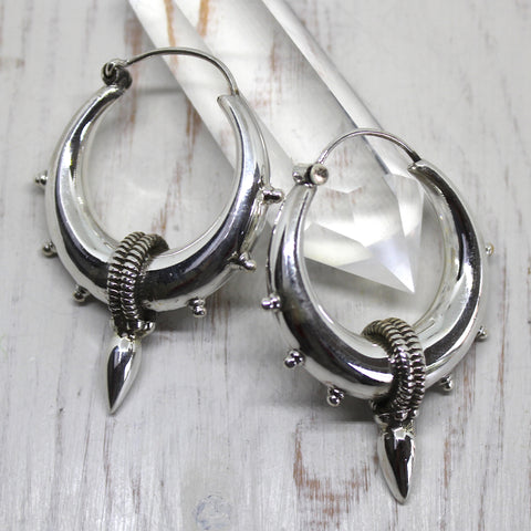 925 Sterling Silver Large Tribal Spike Earrings