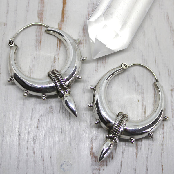 925 Sterling Silver Large Tribal Spike Earrings