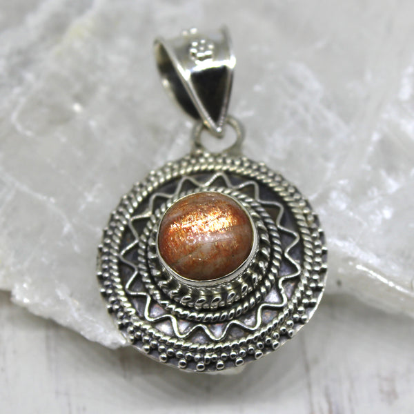 925 Silver Sunstone Shield Pendant