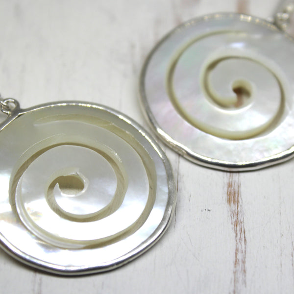 Handmade 925 Silver and Mother of Pearl Swirl Earrings